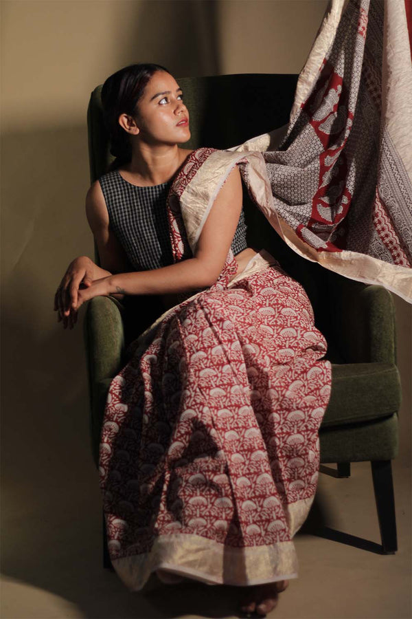 Maheshwari Bagh Saree | Cotton Silk | Red