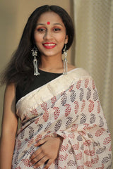 Maheshwari Bagh Saree | Cotton Silk | Red & Black Paisley