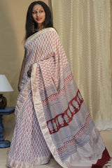 Maheshwari Bagh Saree | Cotton Silk | Red Paisley