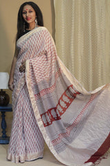 Maheshwari Bagh Saree | Cotton Silk | Red Paisley