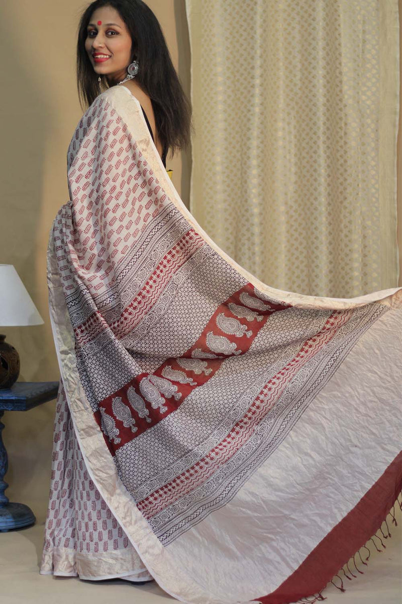 Maheshwari Bagh Saree | Cotton Silk | Red Paisley