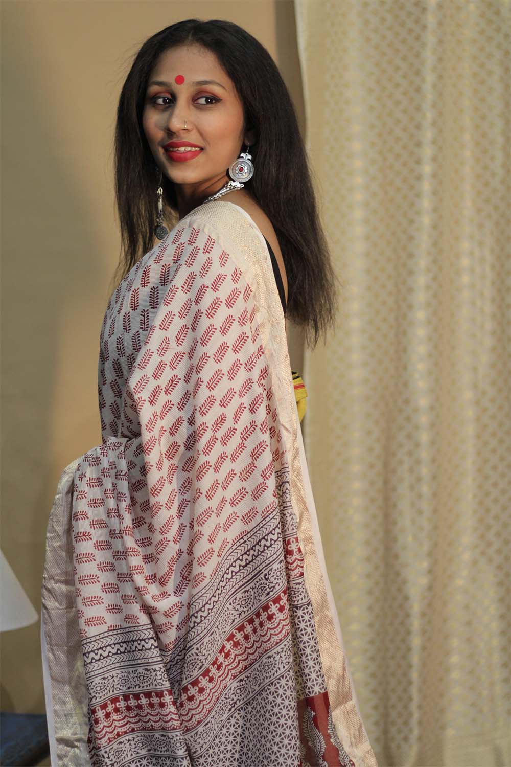 Maheshwari Bagh Saree | Cotton Silk | Red Paisley