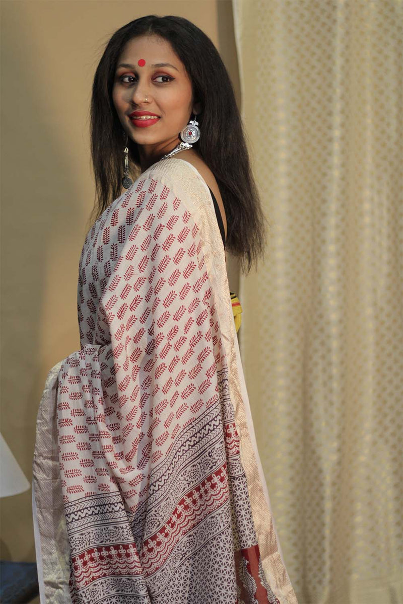 Maheshwari Bagh Saree | Cotton Silk | Red Paisley