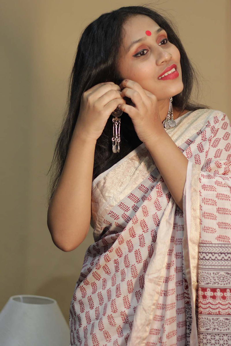 Maheshwari Bagh Saree | Cotton Silk | Red Paisley