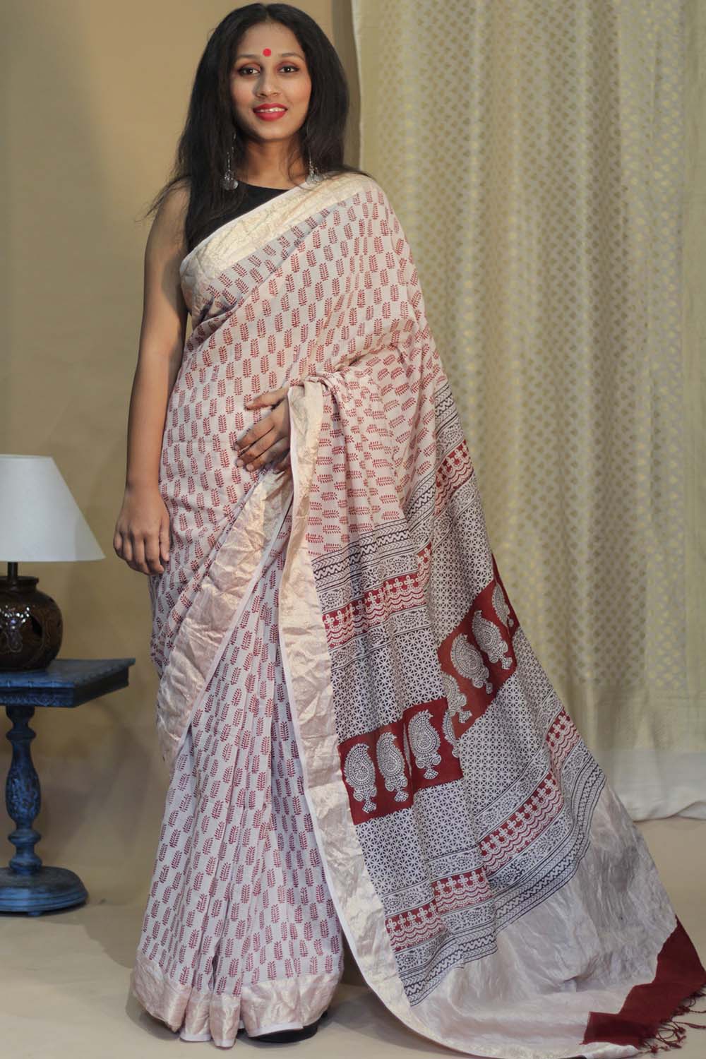 Maheshwari Bagh Saree | Cotton Silk | Red Paisley