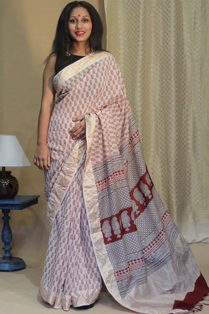 Maheshwari Bagh Saree | Cotton Silk | Red Paisley