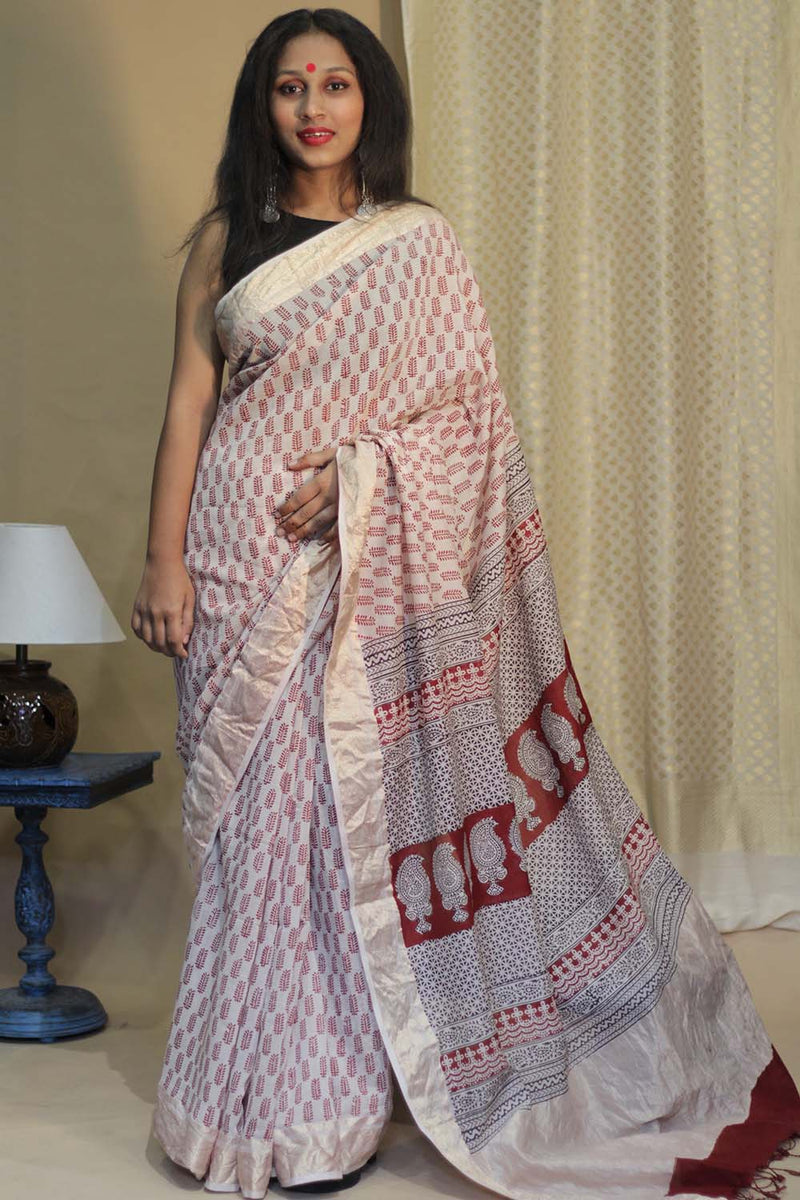 Maheshwari Bagh Saree | Cotton Silk | Red Paisley