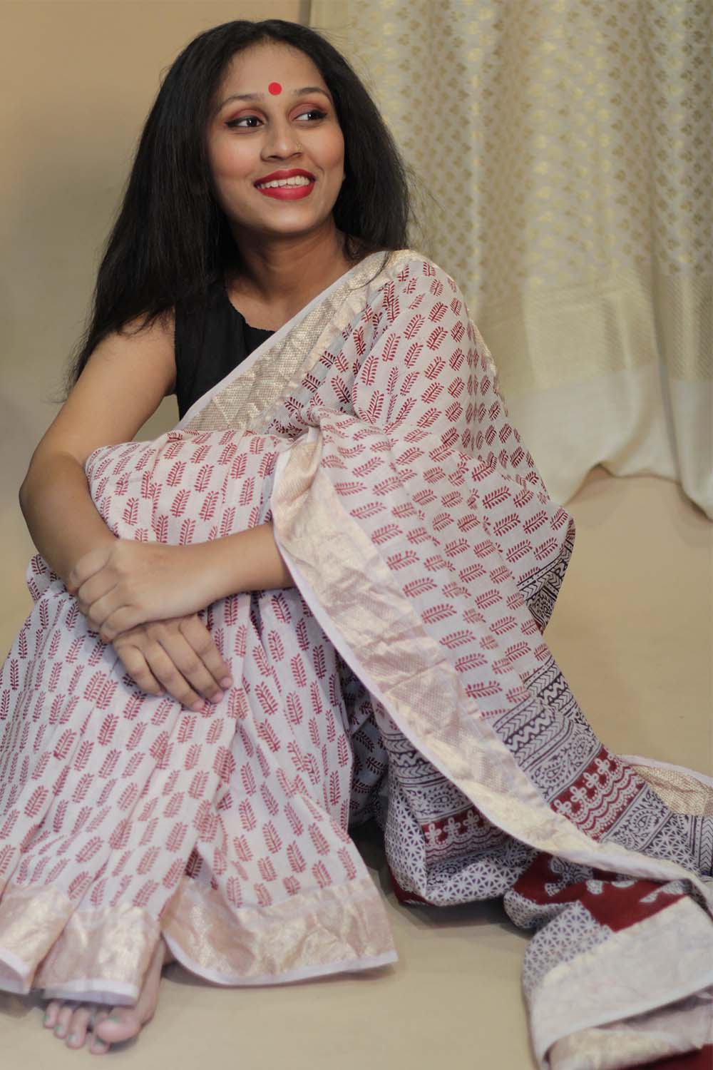 Maheshwari Bagh Saree | Cotton Silk | Red Paisley