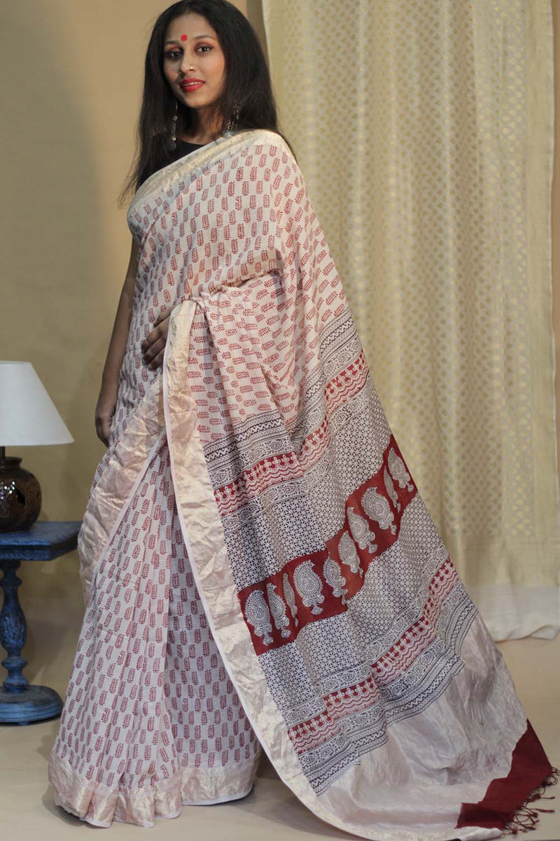 Maheshwari Bagh Saree | Cotton Silk | Red Paisley