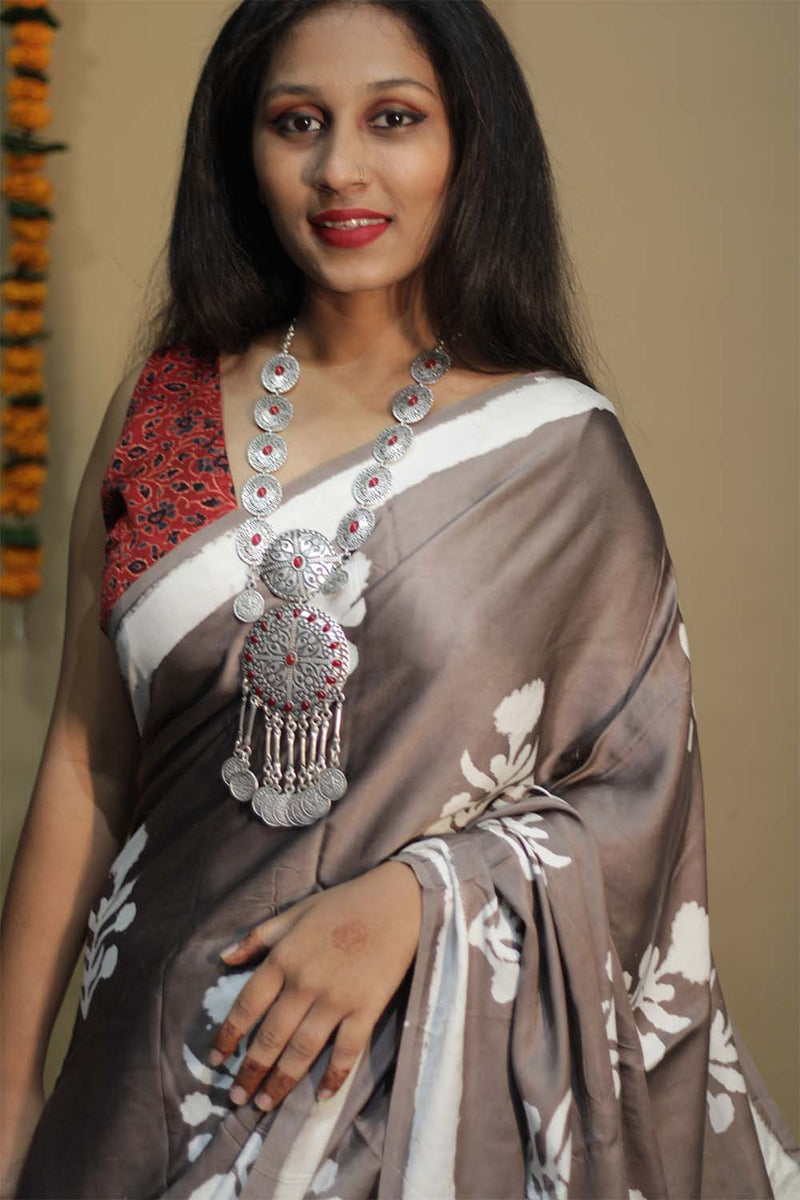 Kashish | Modal Silk Saree | Silver Floral