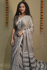 Kashish | Modal Silk Saree | Silver Chevron