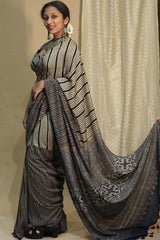 Cotton Silk Saree | Striped Ajrakh