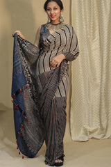 Cotton Silk Saree | Striped Ajrakh