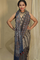 Cotton Silk Saree | Striped Ajrakh