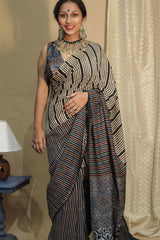 Cotton Silk Saree | Striped Ajrakh