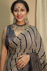 Cotton Silk Saree | Striped Ajrakh