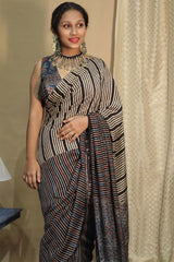 Cotton Silk Saree | Striped Ajrakh