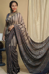 Cotton Silk Saree | Striped Ajrakh