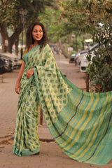 Modal Silk | Bagru Vanaspati Saree | Green
