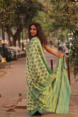 Modal Silk | Bagru Vanaspati Saree | Green