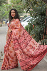 Modal Silk | Bagru Vanaspati Saree | Rust Leaves