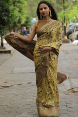 Malini | Dola Silk Saree | Mustard Bagru Vanaspati