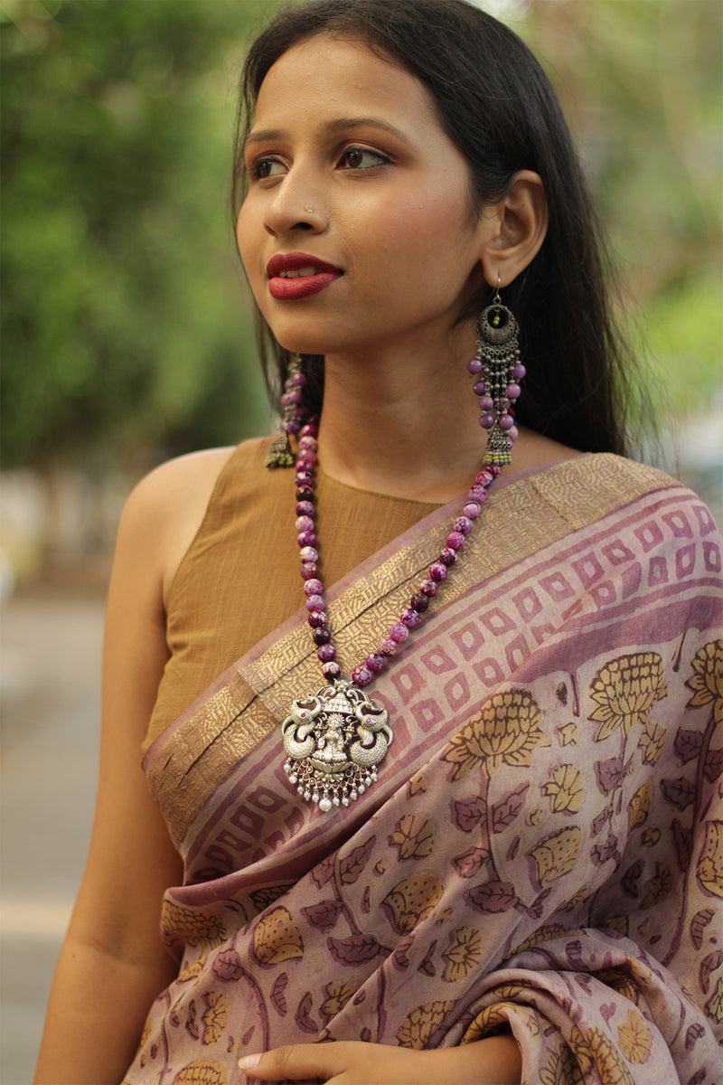 Malini | Dola Silk Saree | Pink Marigold Bagru Vanaspati