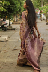 Malini | Dola Silk Saree | Pink Marigold Bagru Vanaspati