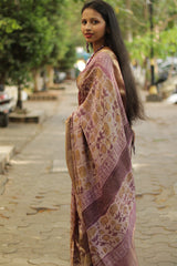Malini | Dola Silk Saree | Pink Marigold Bagru Vanaspati