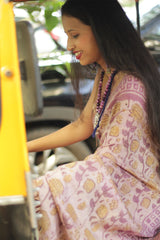Malini | Dola Silk Saree | Pink Marigold Bagru Vanaspati