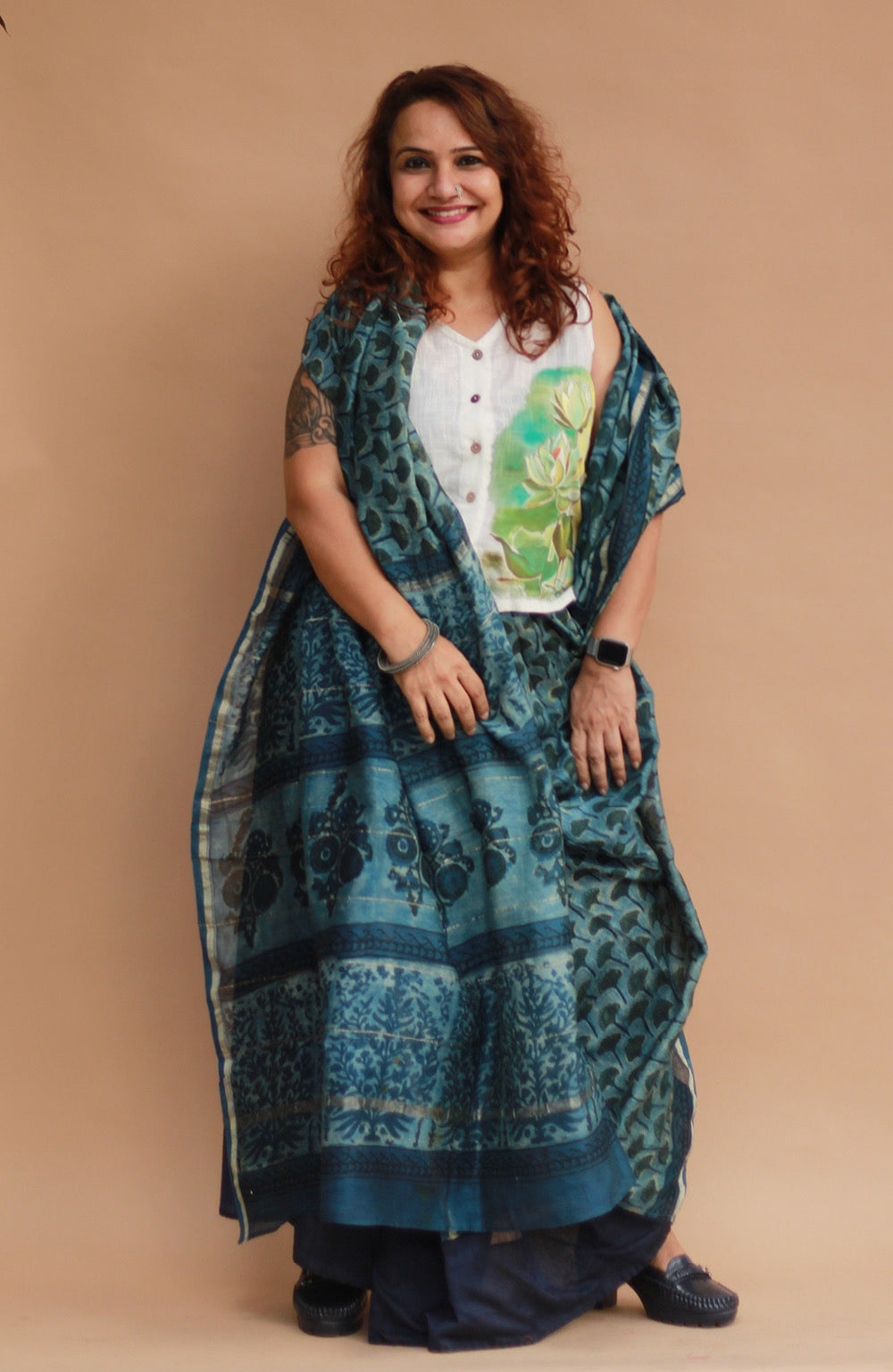 Rangg | Patli Pallu Saree | Chanderi & Mul |  Indigo