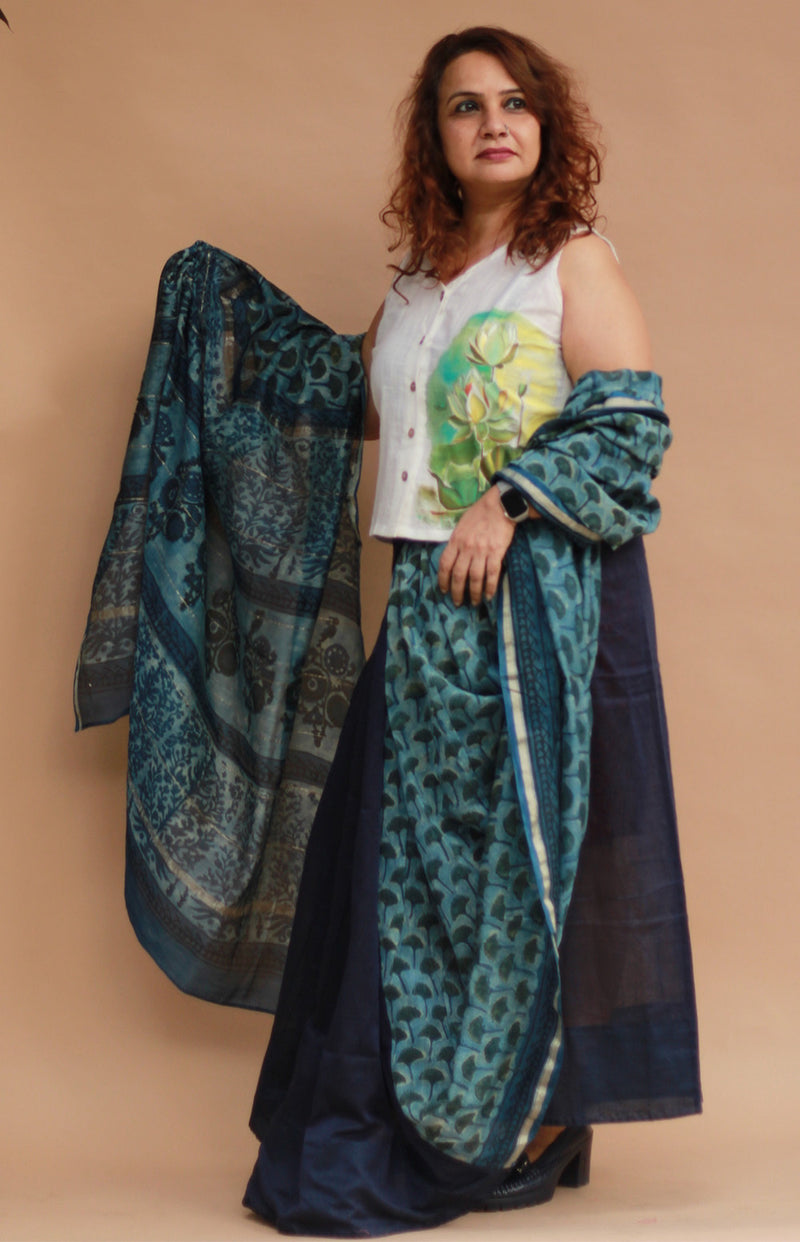 Rangg | Patli Pallu Saree | Chanderi & Mul |  Indigo