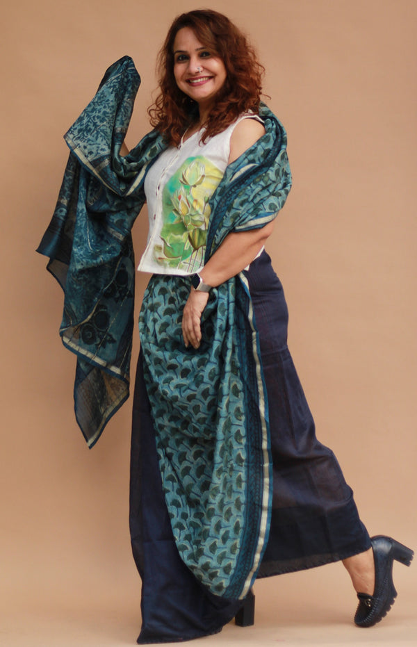 Rangg | Patli Pallu Saree | Chanderi & Mul |  Indigo