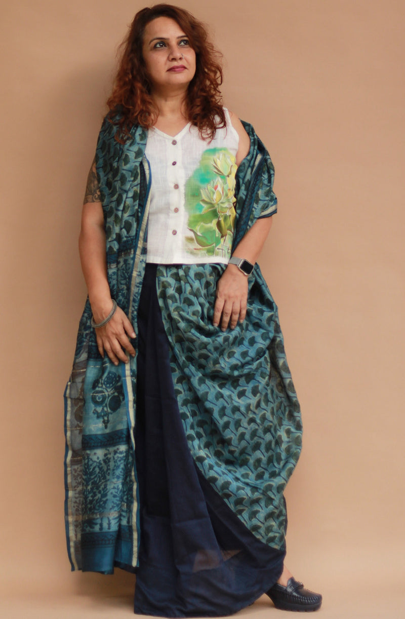 Rangg | Patli Pallu Saree | Chanderi & Mul |  Indigo