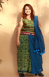 Rangg | Patli Pallu Saree | Chanderi & Mul | Green - Blue