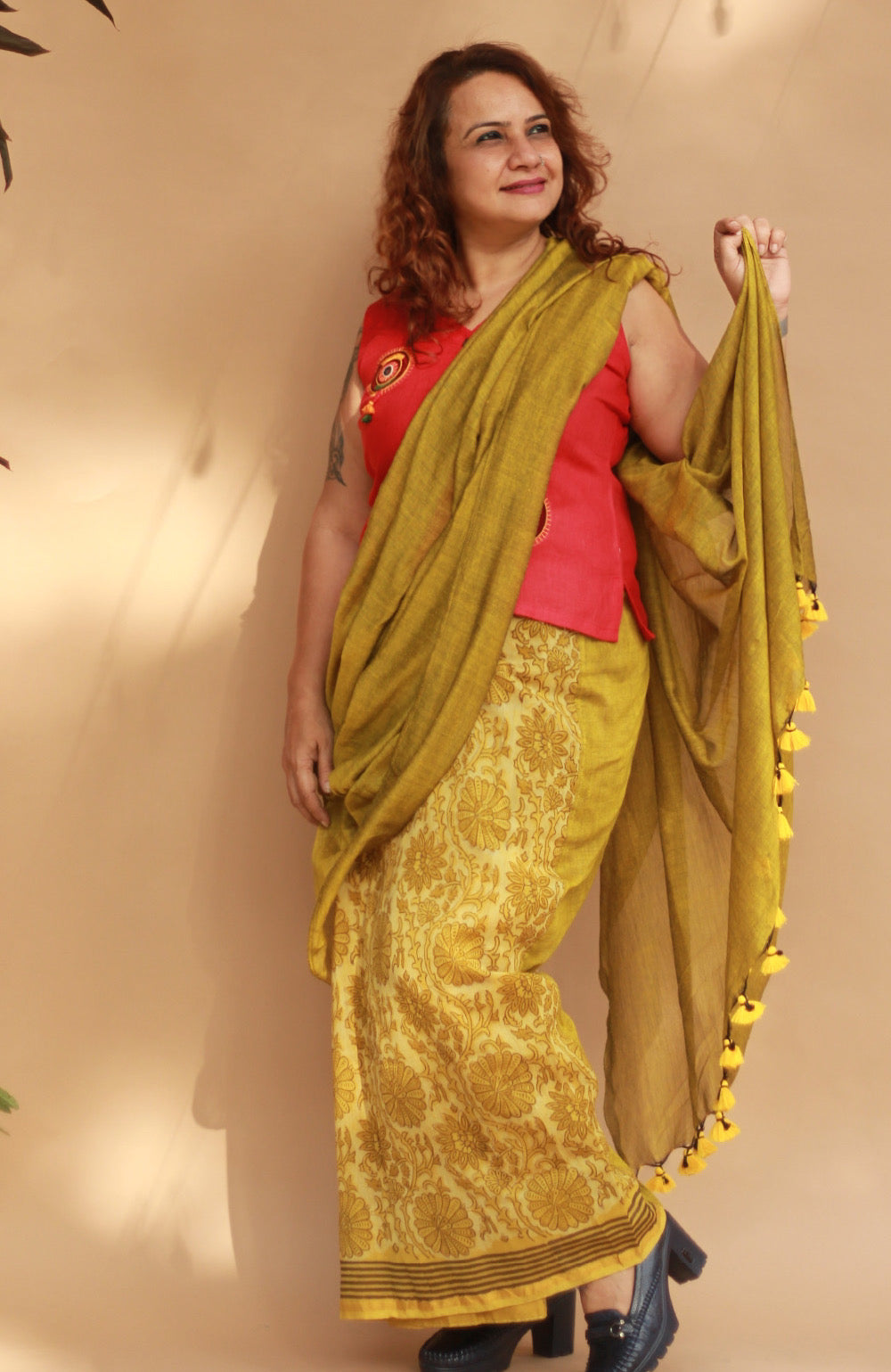 Rangg | Patli Pallu Saree | Chanderi & Mul | Yellow