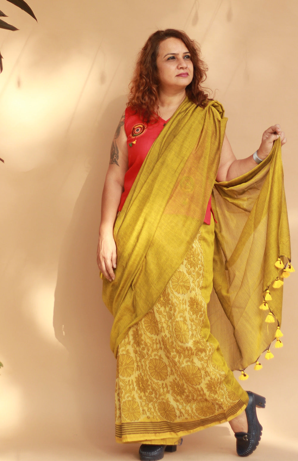 Rangg | Patli Pallu Saree | Chanderi & Mul | Yellow