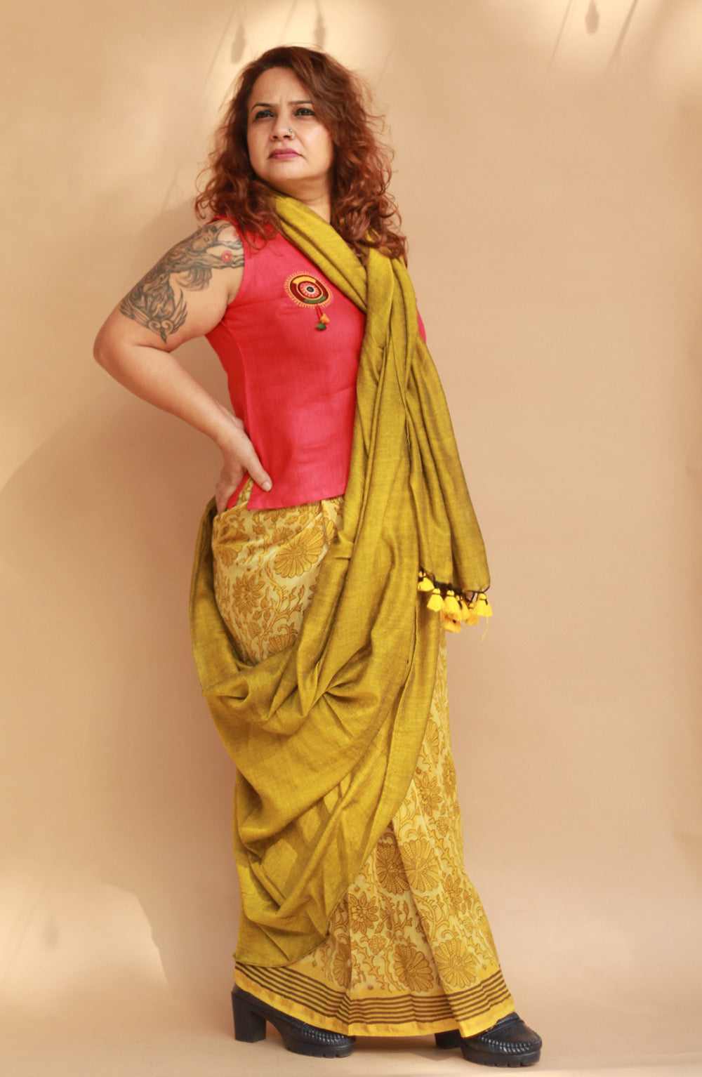 Rangg | Patli Pallu Saree | Chanderi & Mul | Yellow