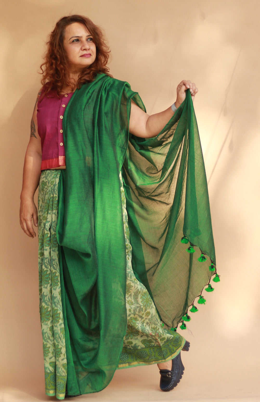 Rangg | Patli Pallu Saree | Chanderi & Mul | Sea Green