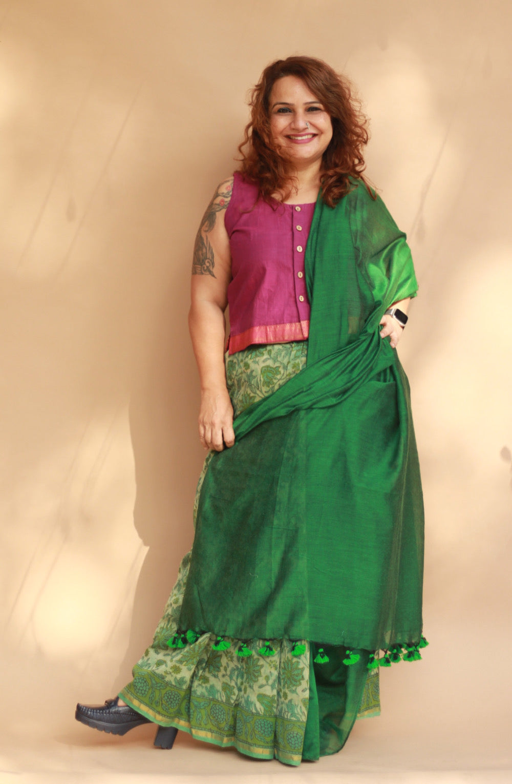 Rangg | Patli Pallu Saree | Chanderi & Mul | Sea Green