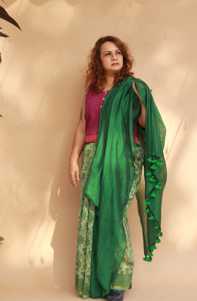 Rangg | Patli Pallu Saree | Chanderi & Mul | Sea Green