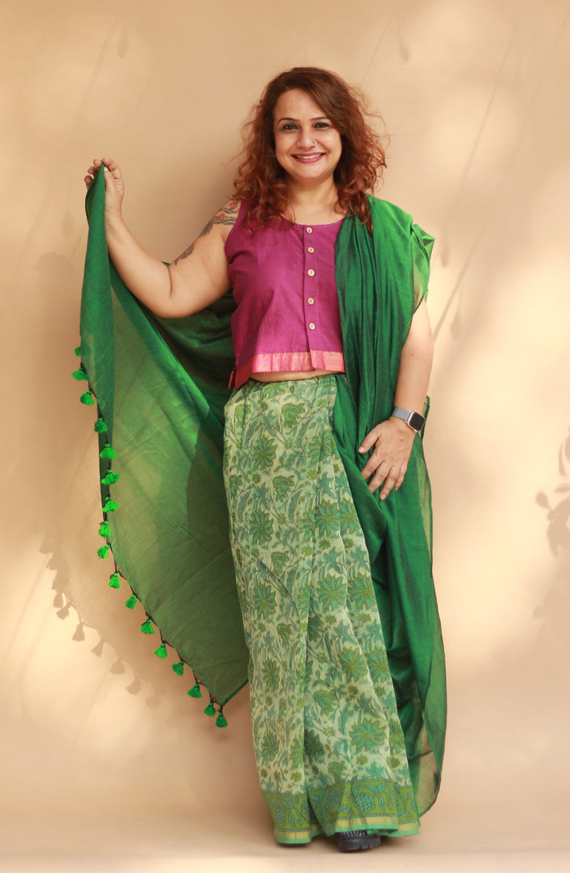 Rangg | Patli Pallu Saree | Chanderi & Mul | Sea Green