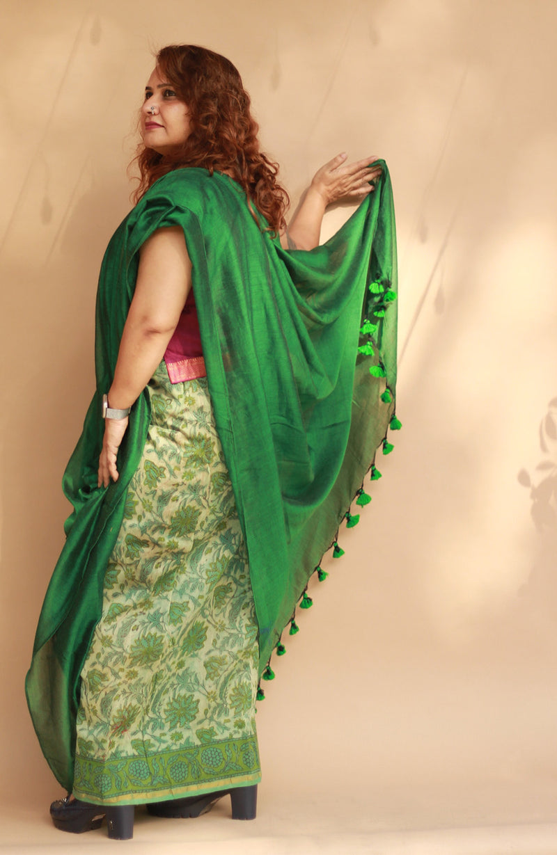 Rangg | Patli Pallu Saree | Chanderi & Mul | Sea Green