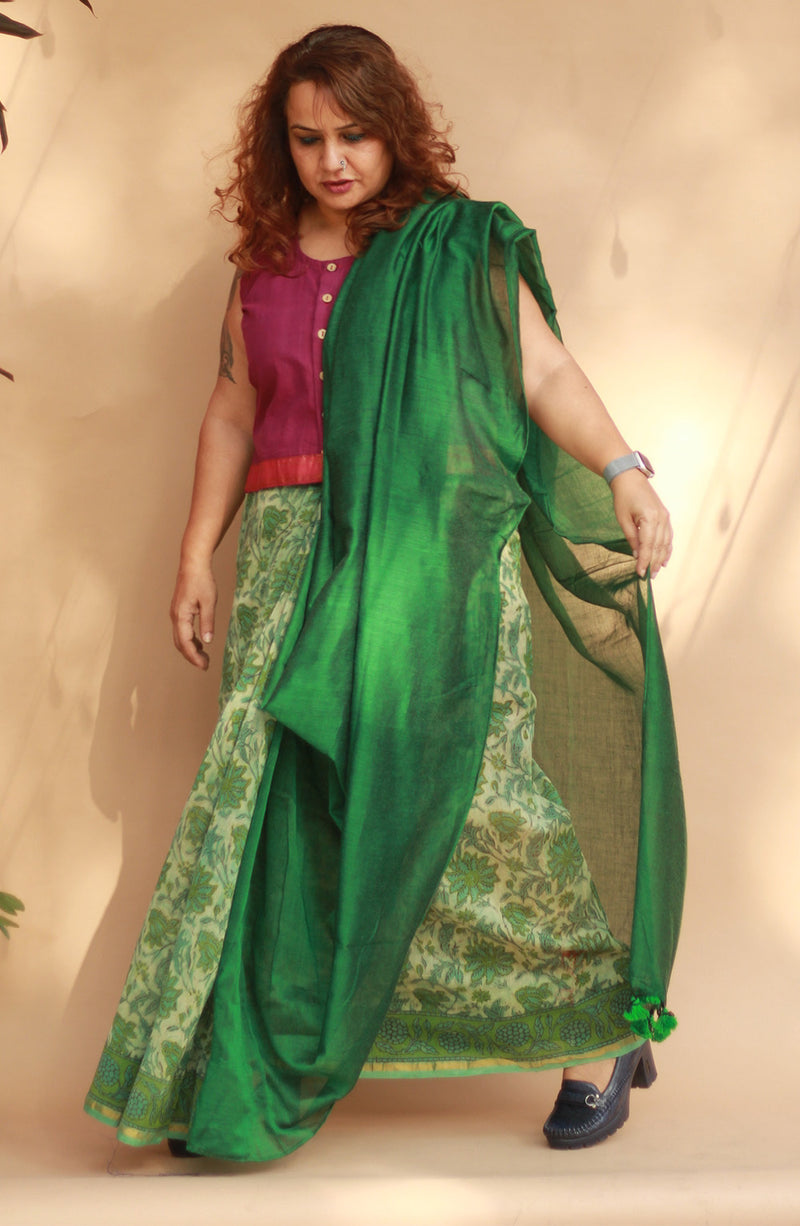 Rangg | Patli Pallu Saree | Chanderi & Mul | Sea Green