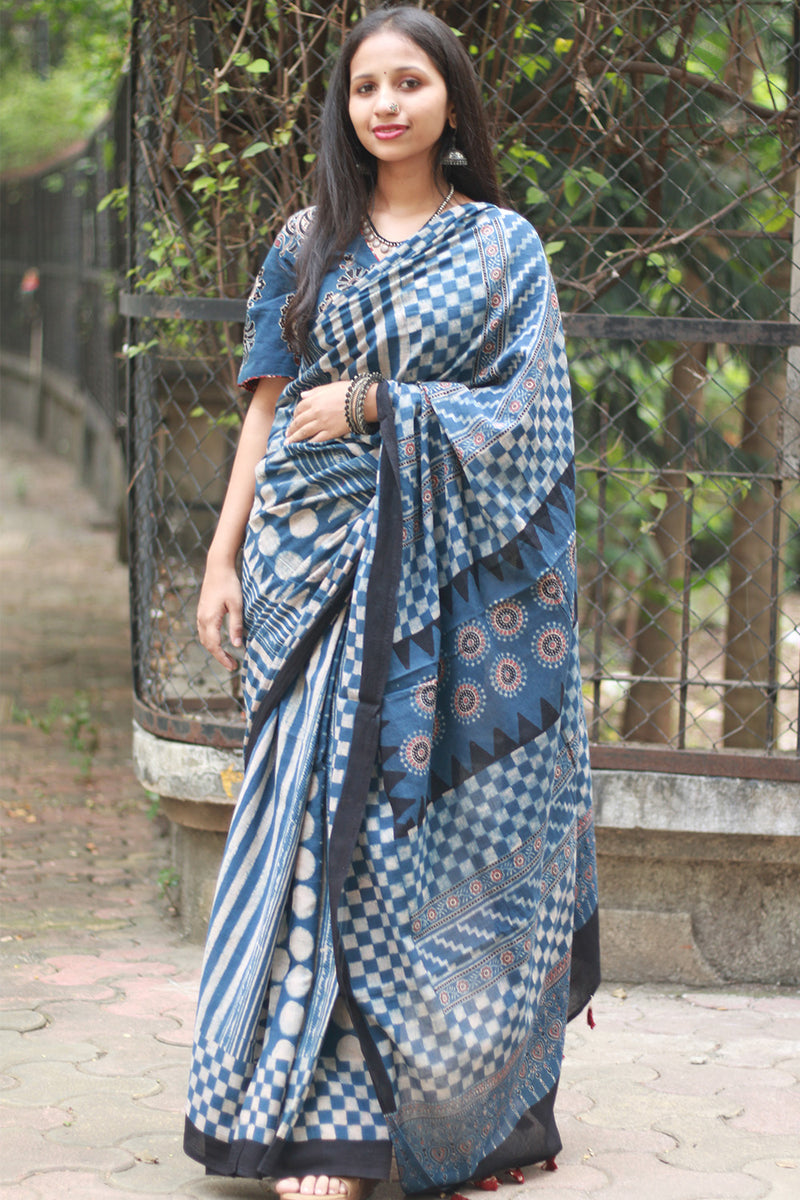 Ajrakh Cotton Saree