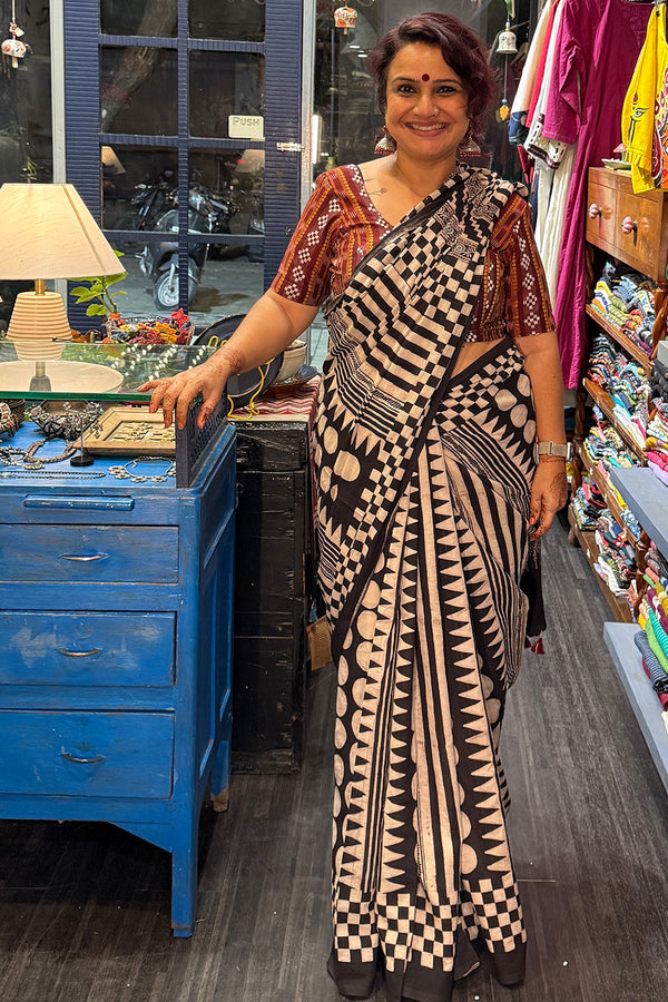 Ajrakh Cotton Saree