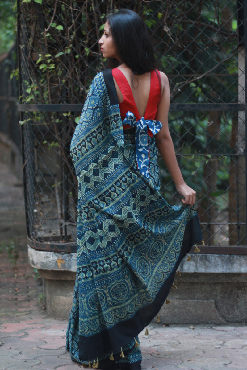 Ajrakh Cotton Saree
