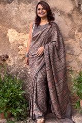 Tussar Silk Saree | Umber Ajrakh