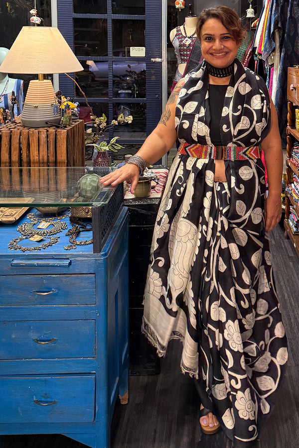 Handpainted Kalamkari | Murshidabad Silk Saree