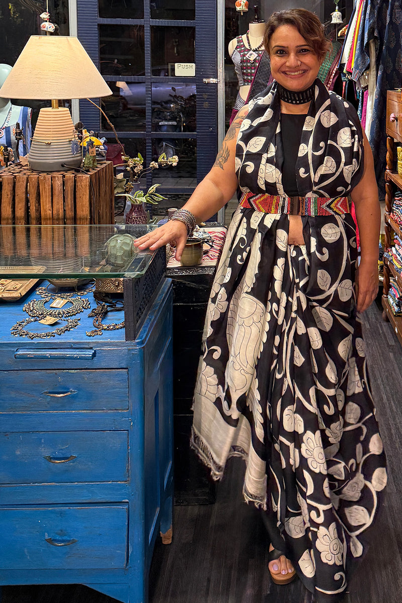 Handpainted Kalamkari | Murshidabad Silk Saree
